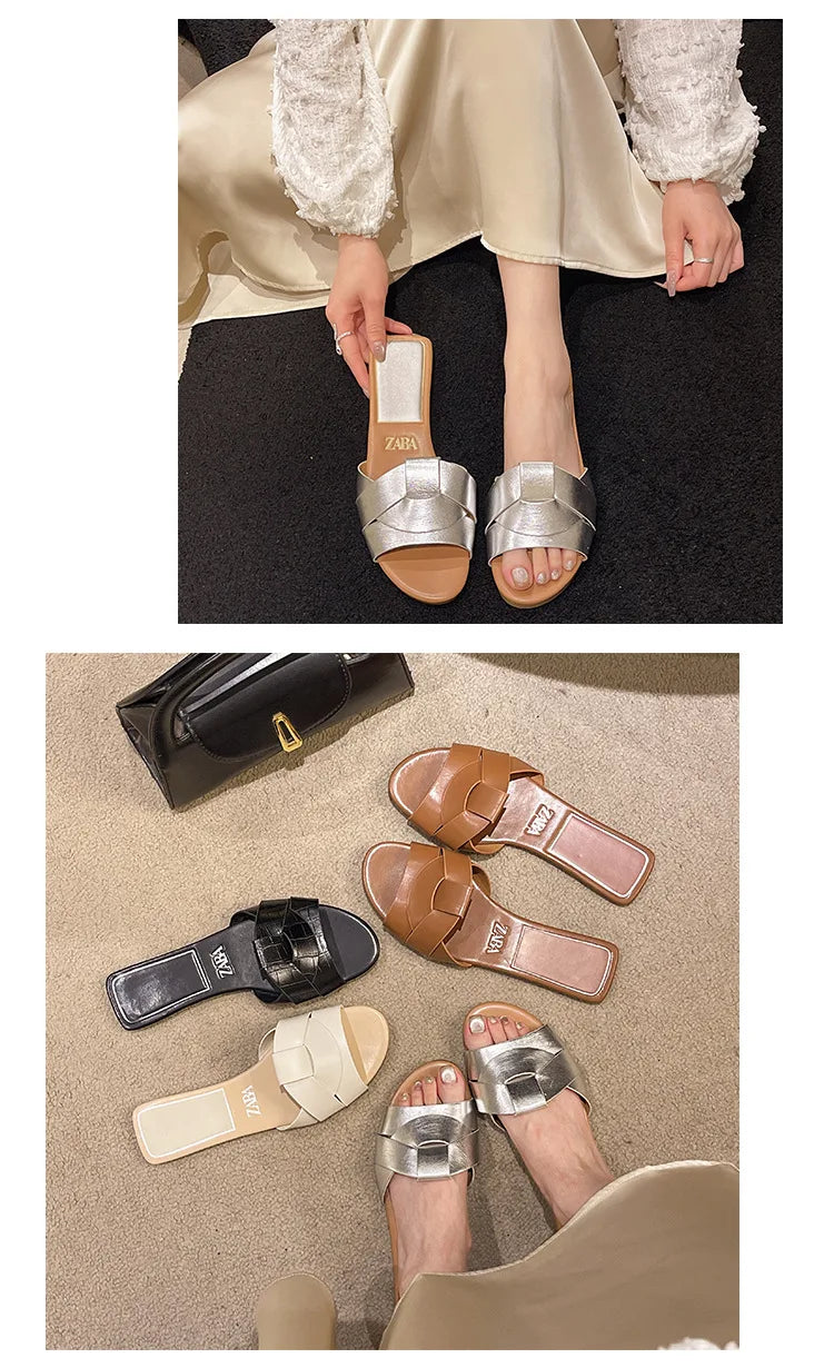 Hot Sale Women Slippers Low Heel Comfortable Slippers Sexy Cross Peep Toe Shoes Luxury Outdoor Beach Women's Breathability Shoes