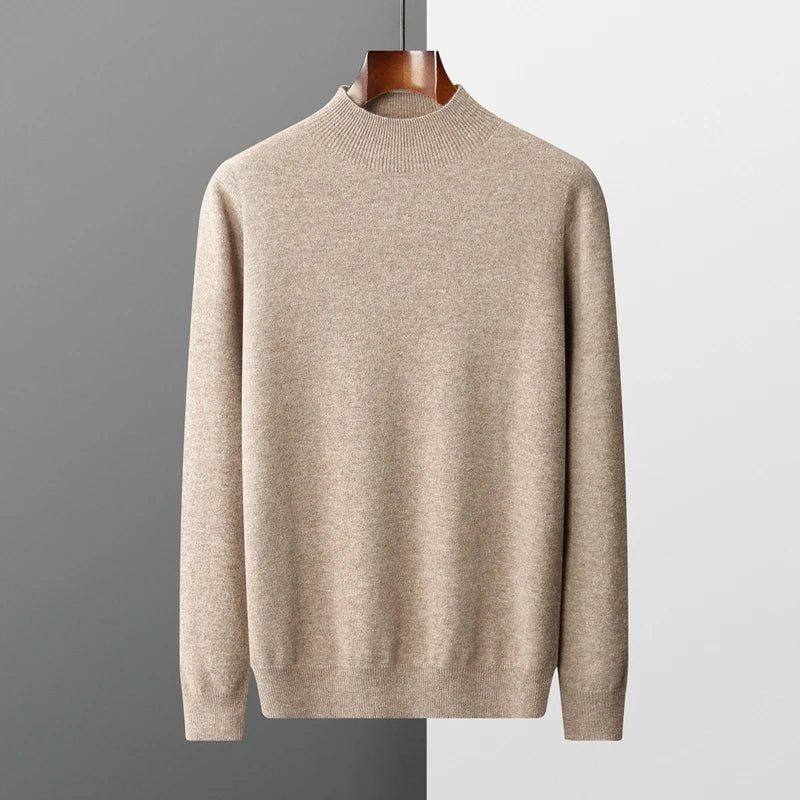 New Men's 100% Merino Wool Mock Neck Pullover Soft Warm Jumpers Quality Cashmere Sweater Casual Smart Knitwear Basic Tops Clothi