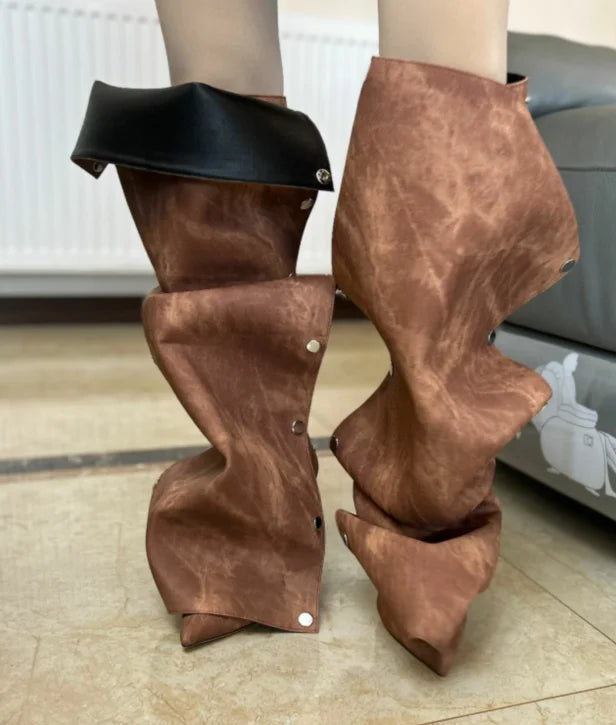 High Heel Long Boots for Women Botte Winter Boots Shoes Botas Mujer Thin Heeled Pointed Denim Metal Button Shoe Zapatos De Mujer