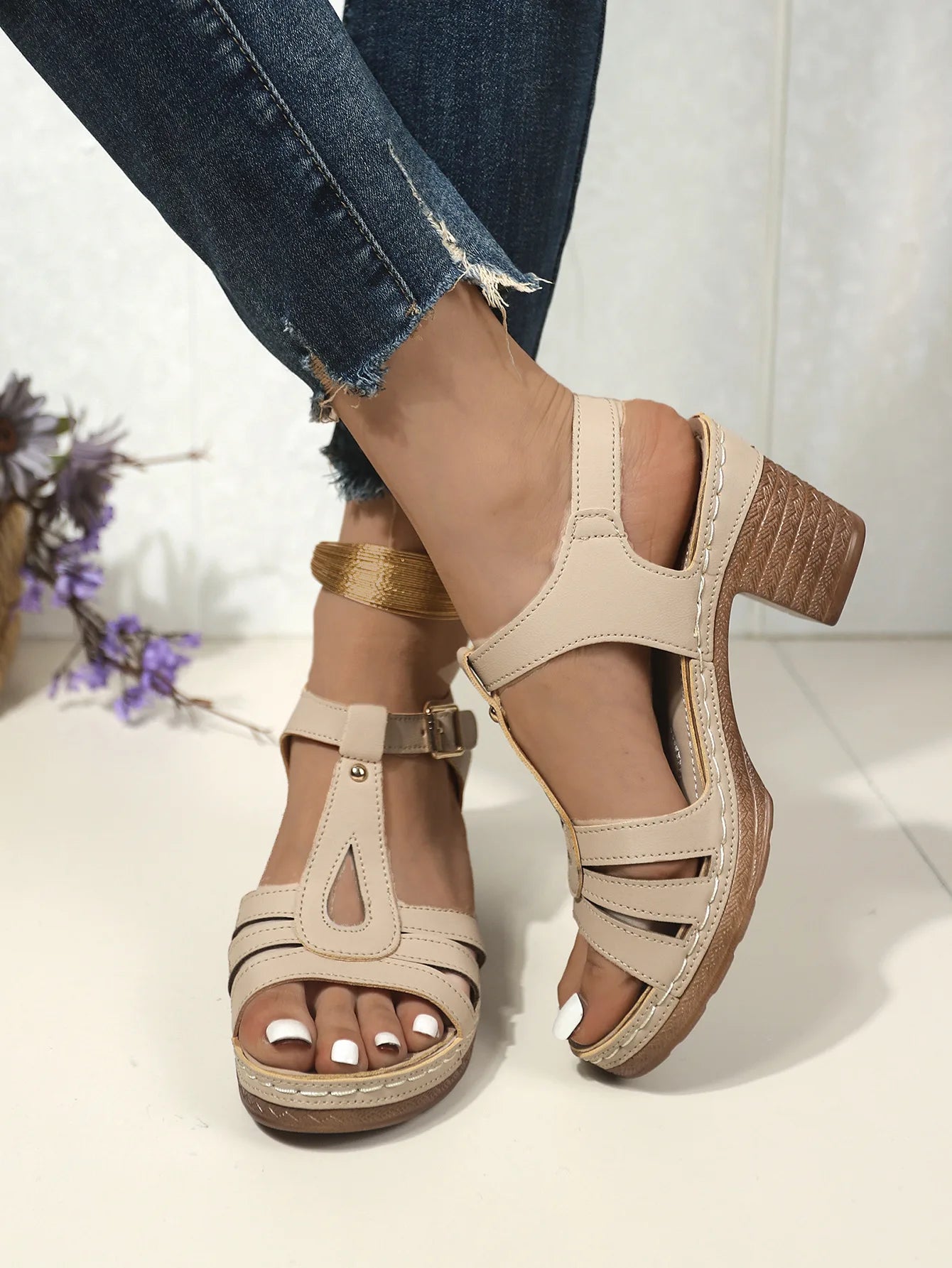 Summer 2024 Fashion Buckle Sandals for Women High Heels Comfortable Outdoor Party Non-slip Plus Size Shoes Sandalias 35-43