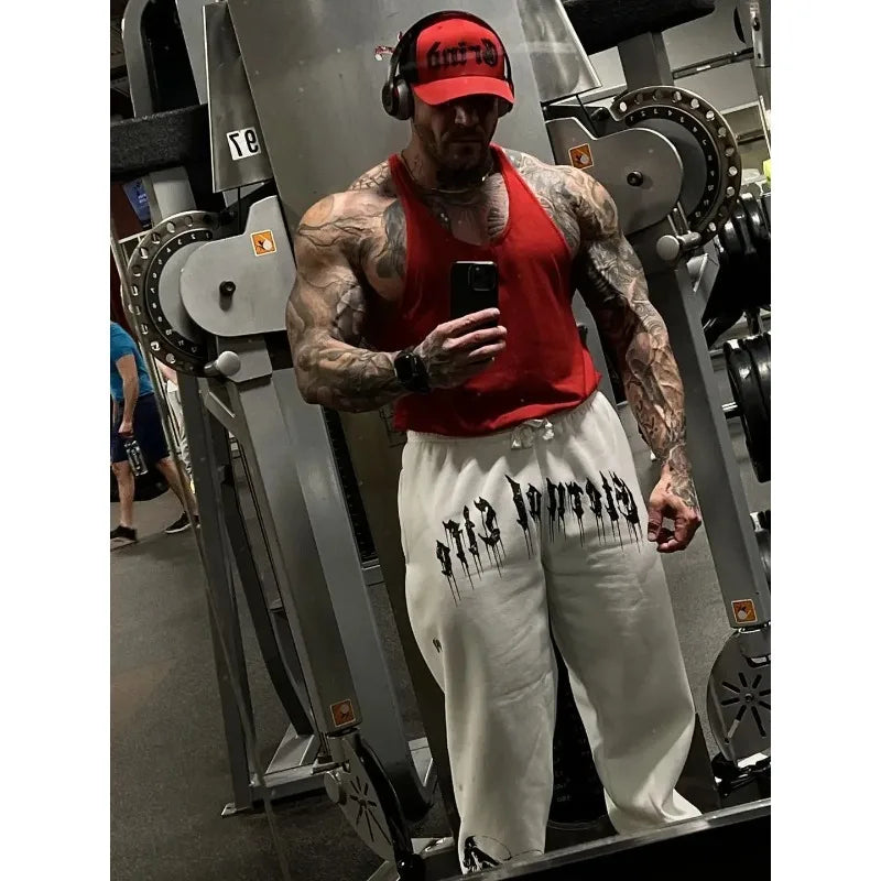 Men's Gym Sweatpants  Streetwear Gothic Print Elastic Cuffed Joggers for Bodybuilding & Casual Wear