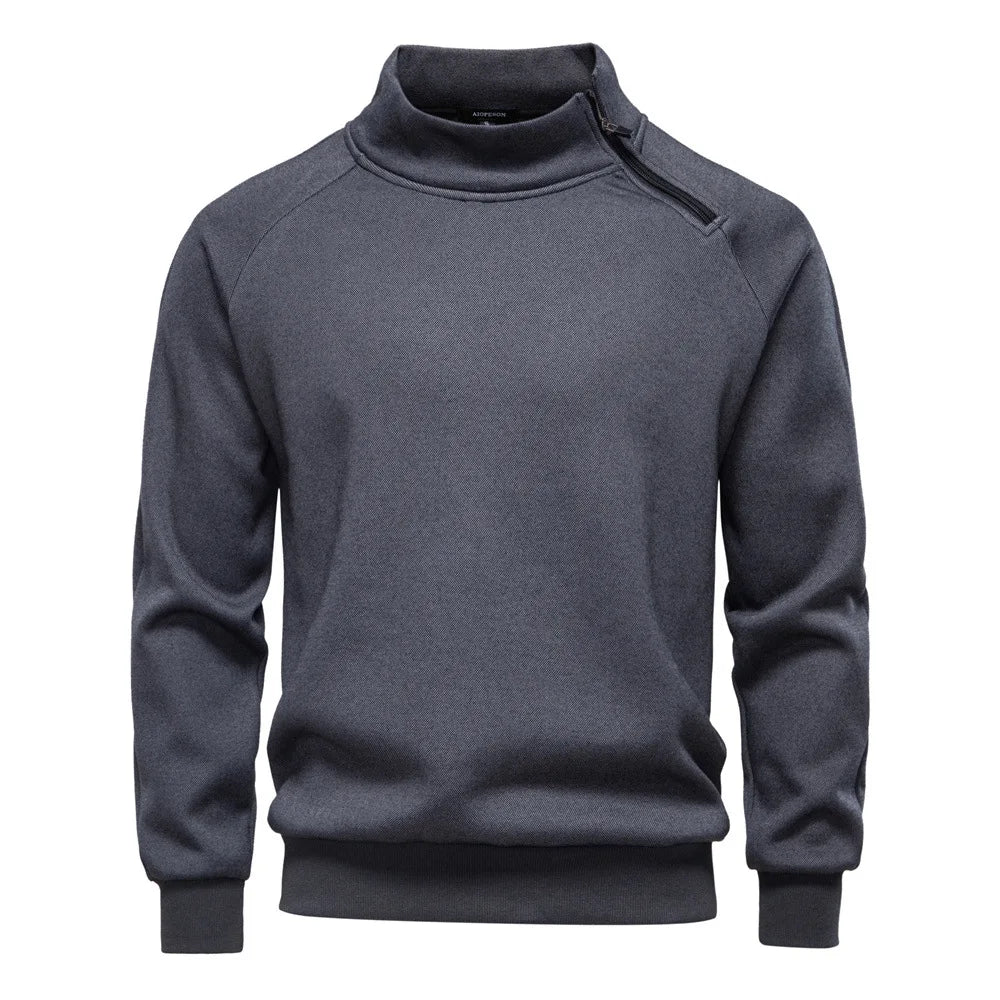 Men's New 2025 Autumn & Winter European Size Pullover Hoodie with Diagonal Zipper, Fleece-Lined, Thickened Stand Collar, Trendy