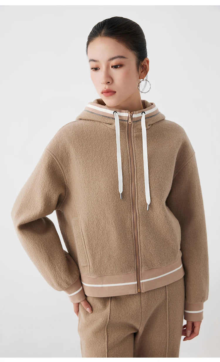 K2675W High quality luxury brand women's 100% merino wool pullover hooded sweatshirt hoody