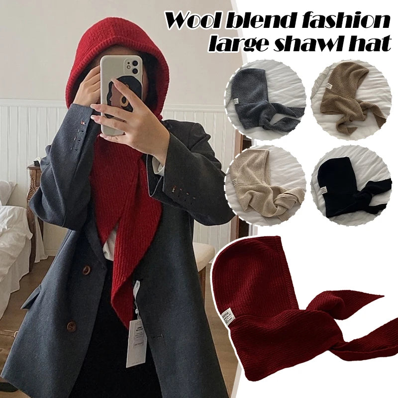 Winter Y2K Wool Knitted Balaclava Hat Fashion Fake Collar Shawl Hooded Hat Outdoor Pullover One-piece Neck Collar Warm Beanies