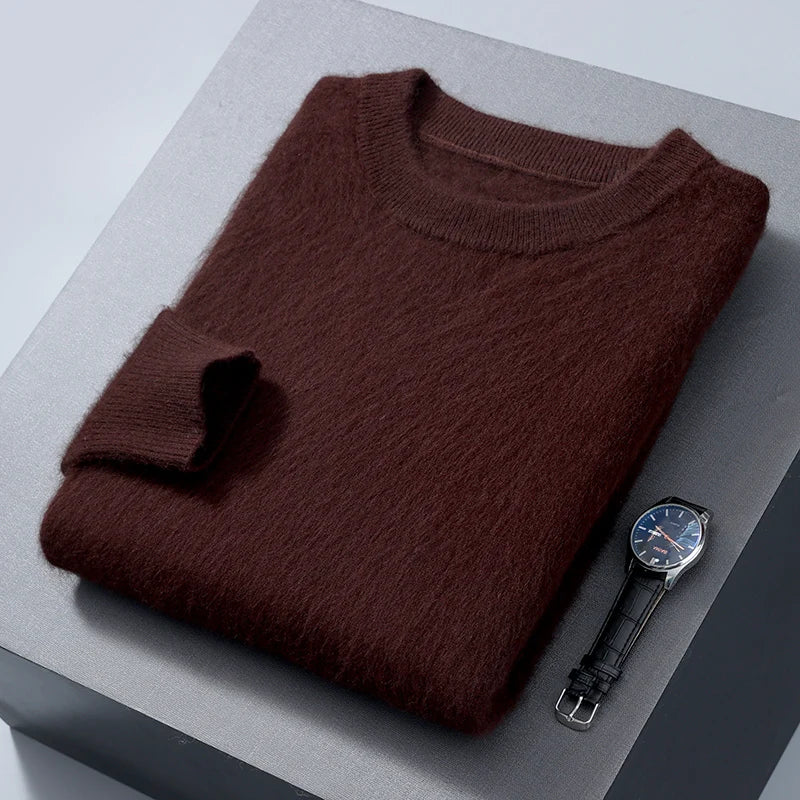 Men's Round Neck 100% Mink Cashmere Sweater Men 2024 Autumn and Winter Large Size Loose Knitted Sweater Keep Warm Top Men Jumper