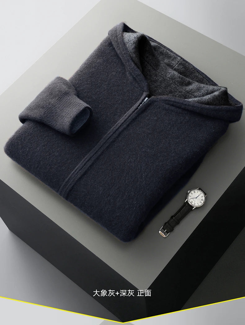 Autumn And Winter New Men's Double-Sided Wear Padded Cashmere Hoodies Cardigans Knitted Casual Warm Coats