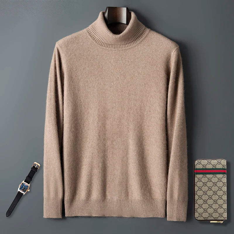 100% Male Mink Cashmere Sweater Solid Color Turtleneck Thick Autumn And Winter Loose Large Size Turtleneck Wool Bottoming Shirt