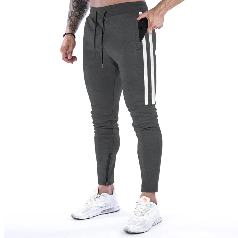 Gym Skinny Jogger Pants Men Running Sweatpants Fitness Bodybuilding Sports Pants Zip pocket Male Cotton Jogging Trousers men