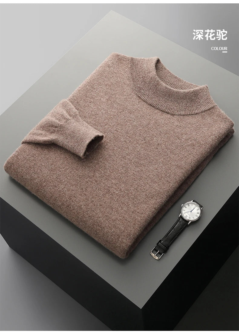 Autumn and winter men's cashmere sweater stand up collar long sleeved pullover soft and warm 100% Merino wool knitted top