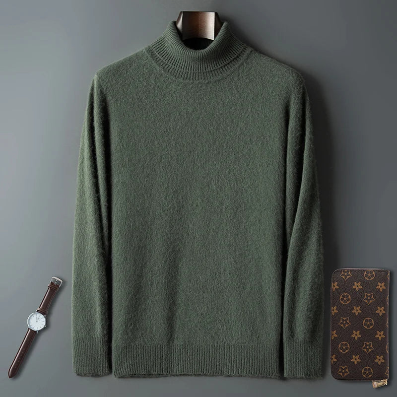 100% Male Mink Cashmere Sweater Solid Color Turtleneck Thick Autumn And Winter Loose Large Size Turtleneck Wool Bottoming Shirt
