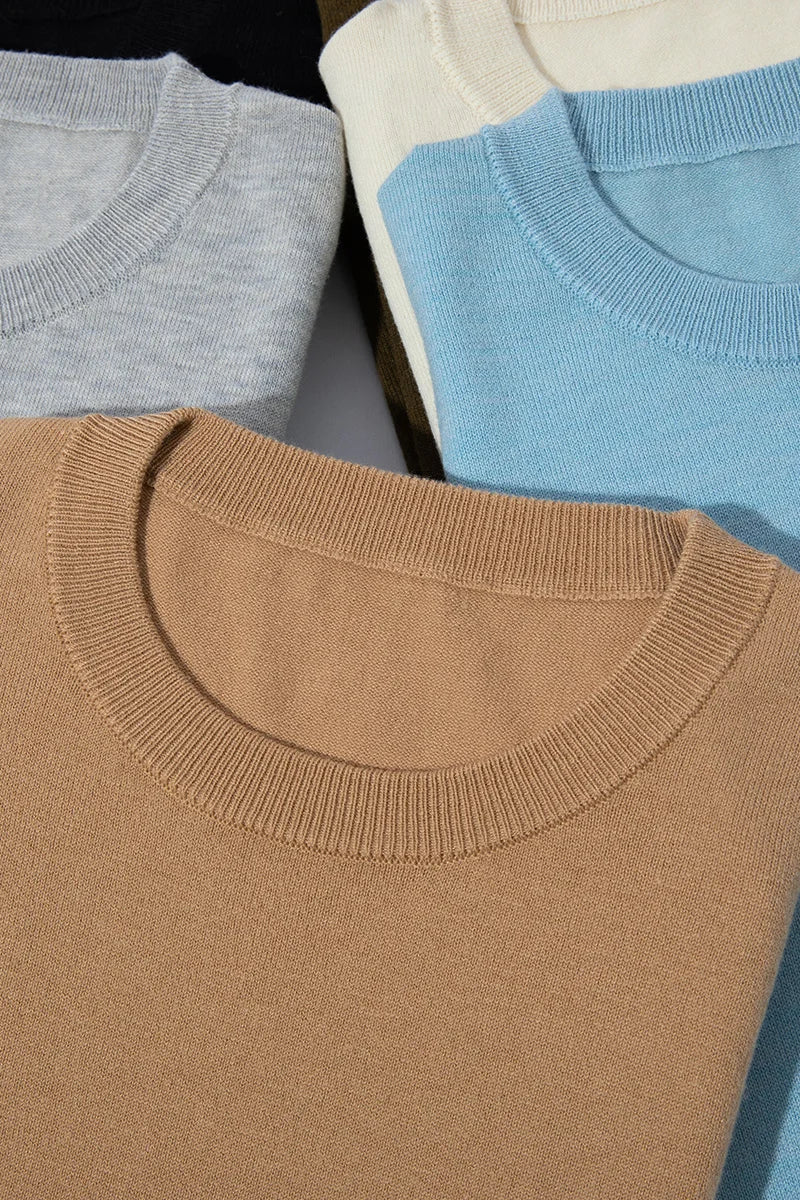 Summer Classic Short Sleeve Men Knitwear Silk Wool blend Sweater O-Neck Loose Cool Quality Business Pullover Basic Clothing Tops