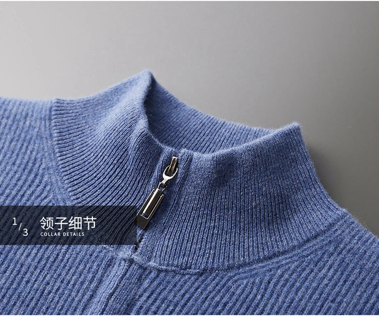 LHZSYY Men's Cashmere Knit Cardigan Middle-Aged Stand-up Collar Zip-up Coat 100%Pure Wool Autumn Winter Thick Sweater Men Jacket
