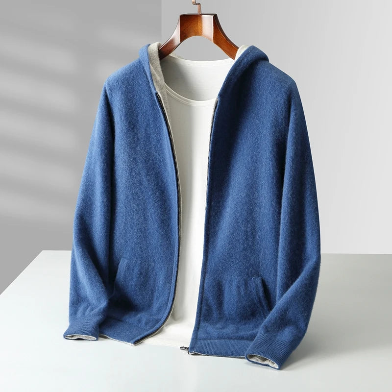 Autumn And Winter New Men's Double-Sided Wear Padded Cashmere Hoodies Cardigans Knitted Casual Warm Coats
