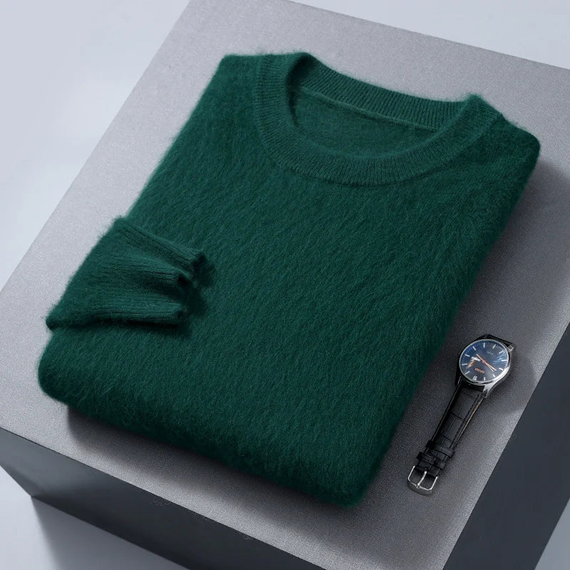 Men's Round Neck 100% Mink Cashmere Sweater Men 2024 Autumn and Winter Large Size Loose Knitted Sweater Keep Warm Top Men Jumper