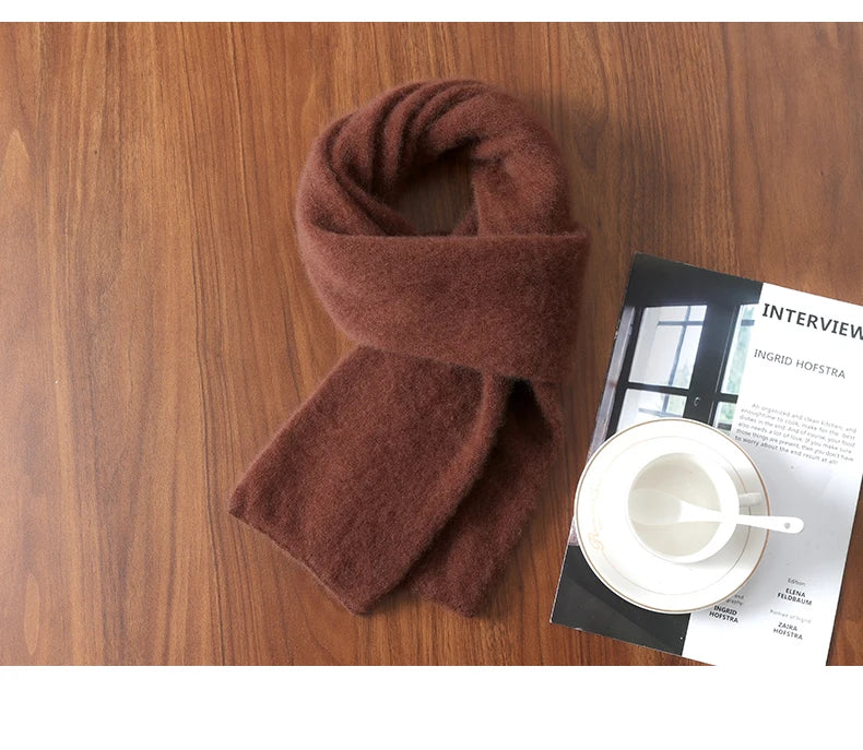 Knitted New Wool Scarf For Men And Women In Winter With Simple And Versatile Solid Color And Thick Warm Scarf