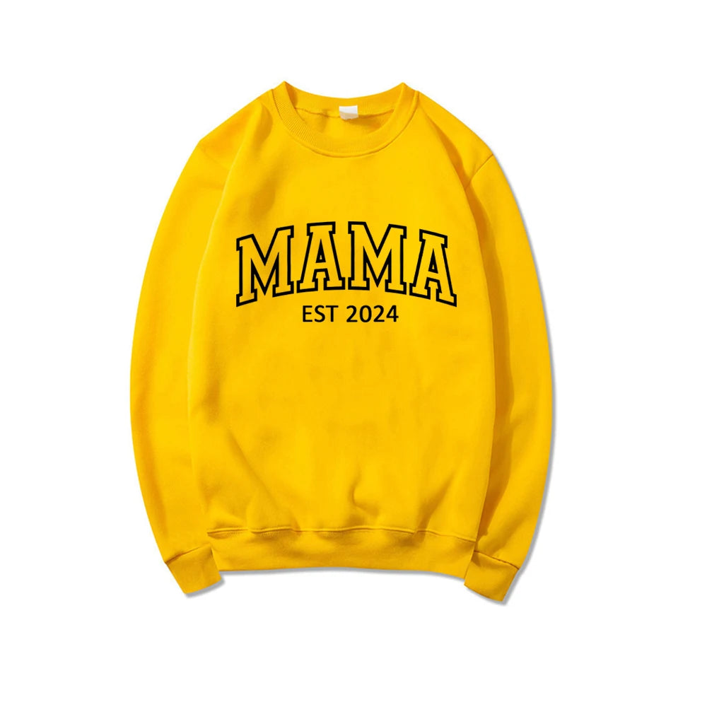 Mama Est 2024 Sweatshirt Mothers Day Gift Women Long Sleeve Crewneck Sweatshirts Personalized Hoodie New Mom Gift Mama Pullovers