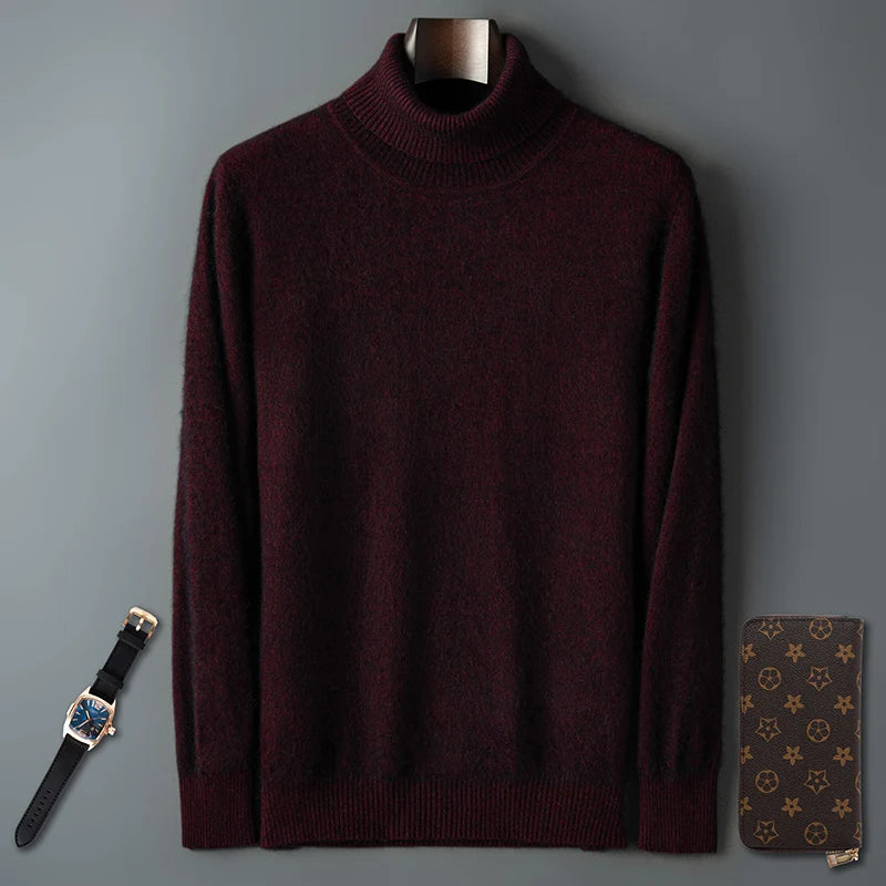 100% Male Mink Cashmere Sweater Solid Color Turtleneck Thick Autumn And Winter Loose Large Size Turtleneck Wool Bottoming Shirt