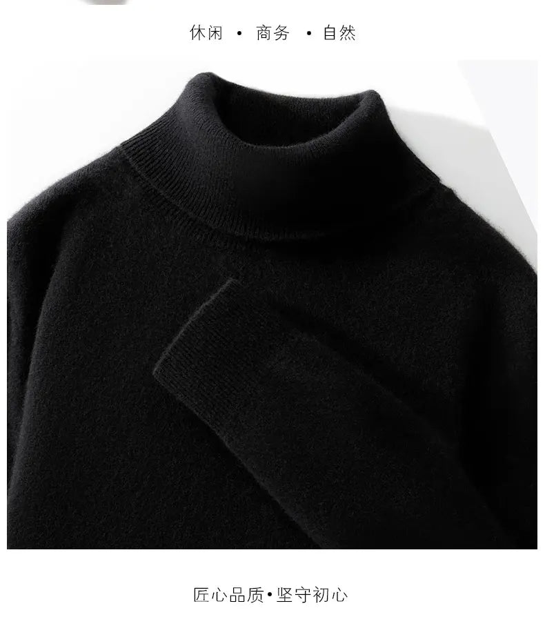 Fall/Winter 12-Needle Flat Lapel 100% Pure Wool Men's Long Sleeve Pullover Knitted Bottoming Shirt Inside