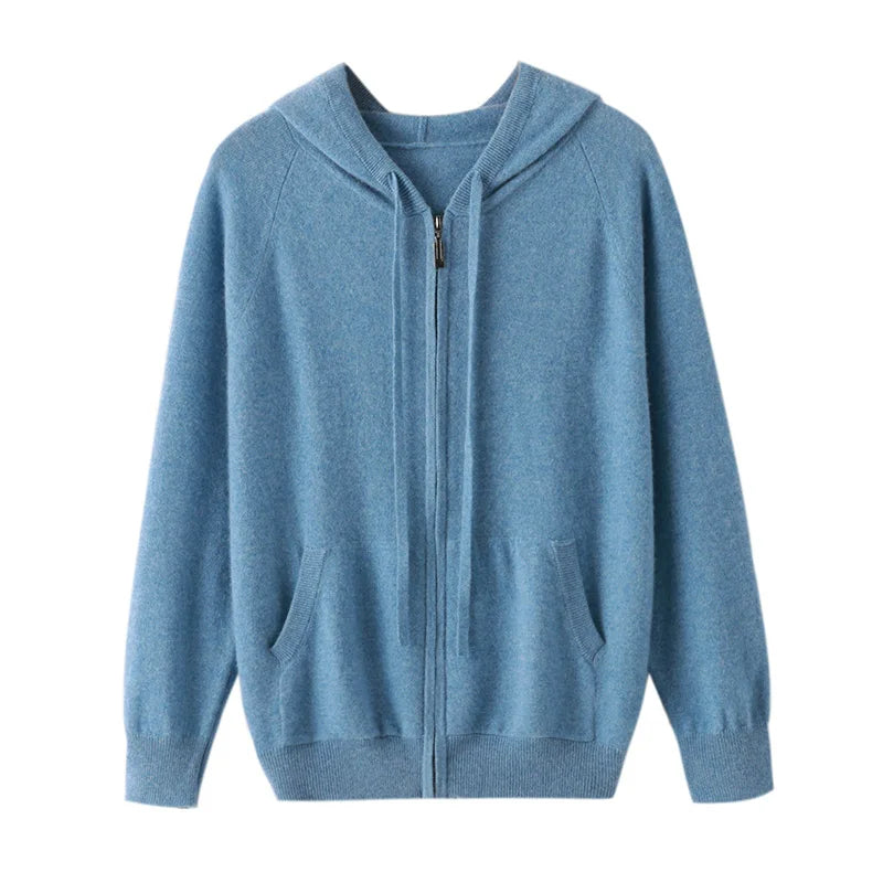 DjzDsm Autumn and Winter100% Merino Wool Men's Knitted Top Zipper Hoodie Zipper Cardigan Knitted Coat Sweater Hoodie