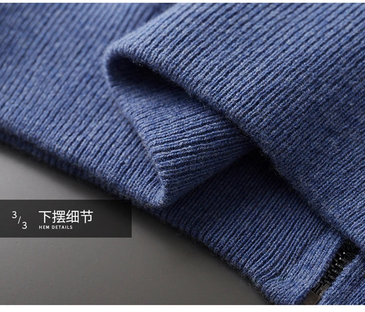 LHZSYY Men's Cashmere Knit Cardigan Middle-Aged Stand-up Collar Zip-up Coat 100%Pure Wool Autumn Winter Thick Sweater Men Jacket