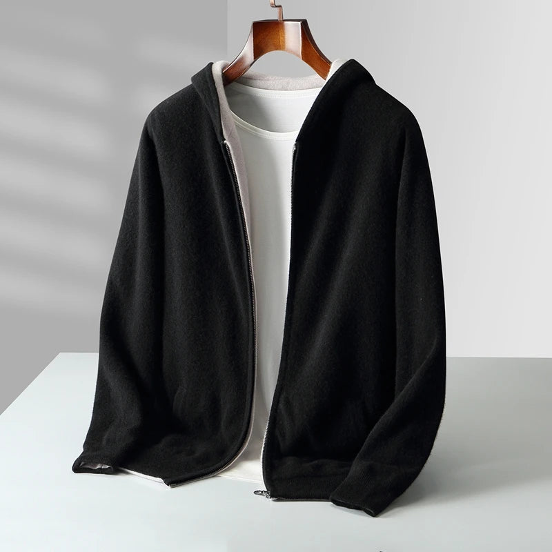 Autumn And Winter New Men's Double-Sided Wear Padded Cashmere Hoodies Cardigans Knitted Casual Warm Coats