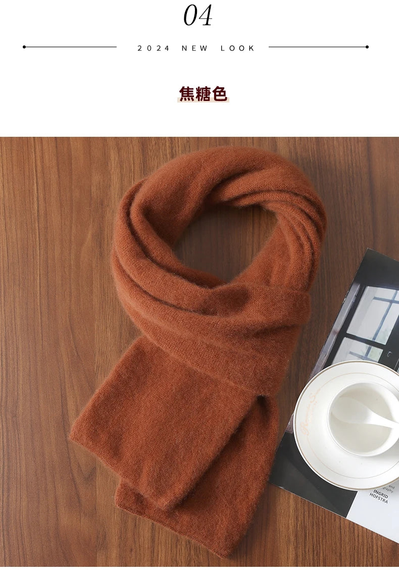 Knitted New Wool Scarf For Men And Women In Winter With Simple And Versatile Solid Color And Thick Warm Scarf