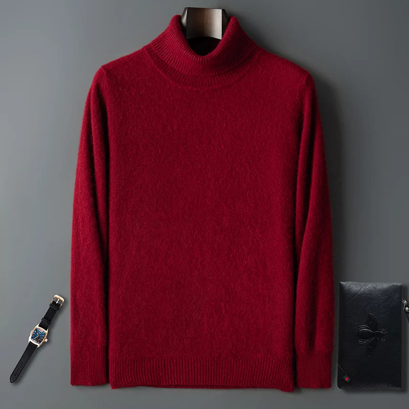 100% Male Mink Cashmere Sweater Solid Color Turtleneck Thick Autumn And Winter Loose Large Size Turtleneck Wool Bottoming Shirt