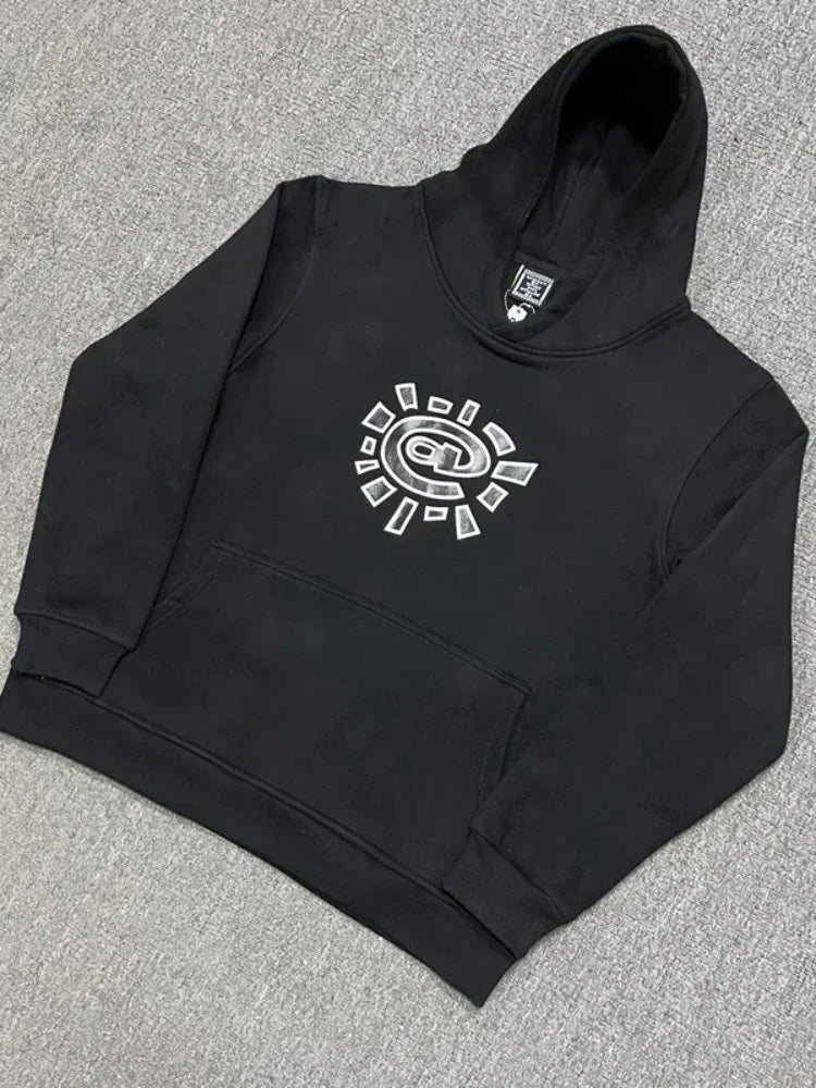 HOUZHOU Vintage Graphic Fleece Hoodies Women Oversized Casual Gray Sweatshirts Black Pullovers Hip Hop Streetwear Winter 2024