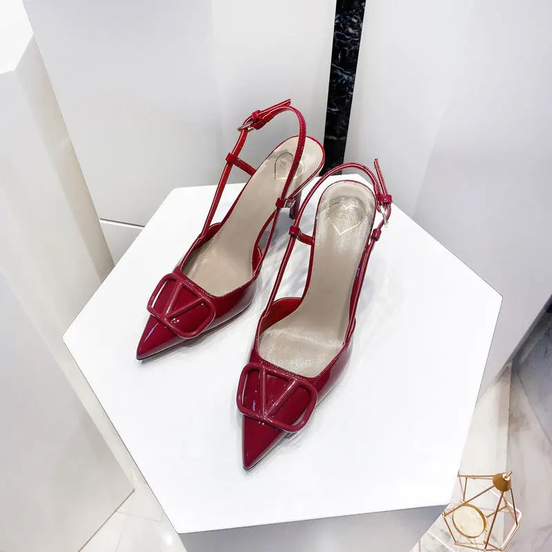 2025 New Diamond High Heel Sandals with Elegant Banquet Shoes, Pointed High Heels, Straight Strap Sandals