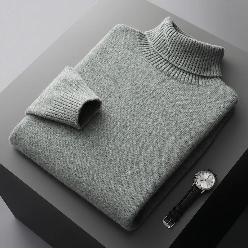 MVLYFLRT Men's Sweater Autumn and Winter New Cashmere Sweater 100% Pure Wool Knitting Sweater Fashion High Lapel Pullover Top
