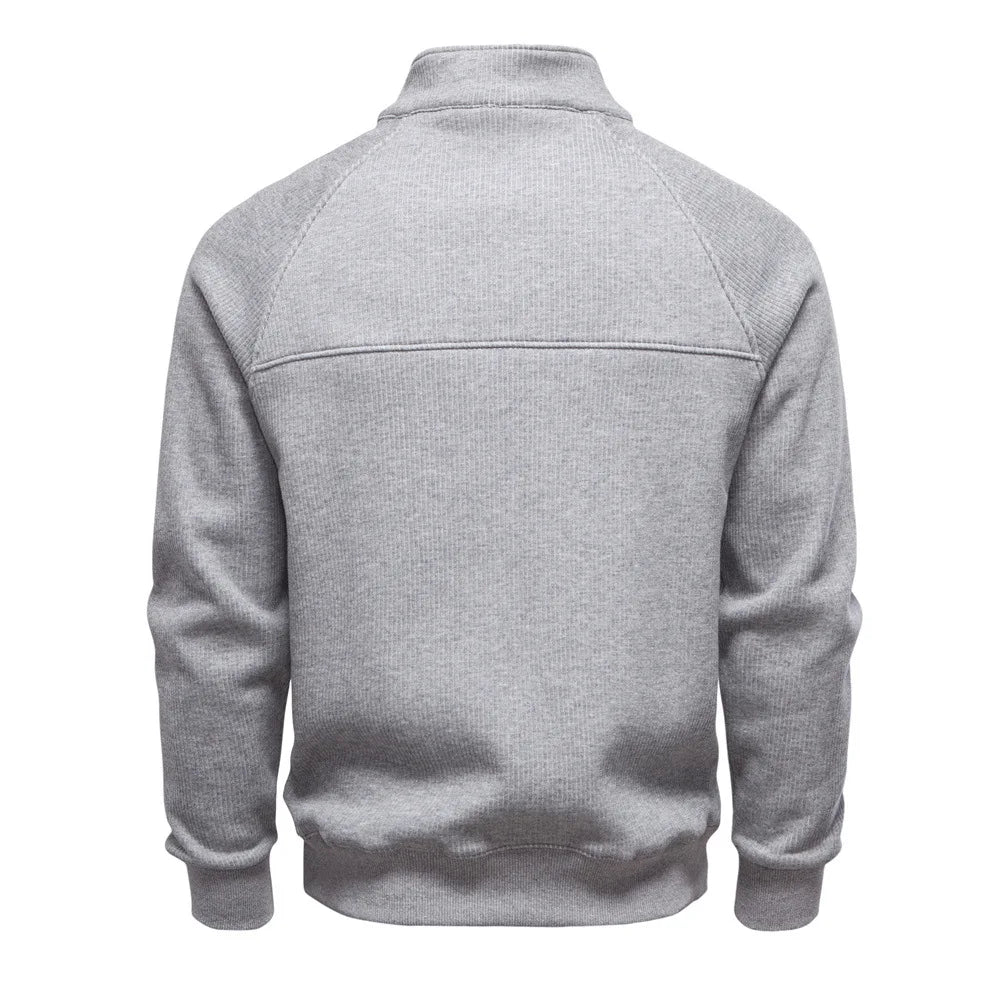 New Autumn & Winter Men's European Size Half-Zip Pullover Sweatshirt, Trendy & Versatile Stand-Collar Fleece-Lined Men's Jacket