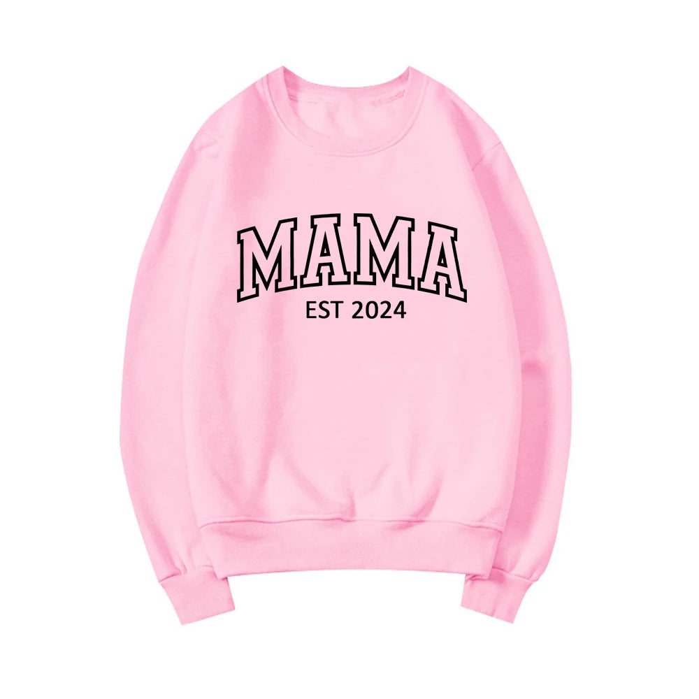 Mama Est 2024 Sweatshirt Mothers Day Gift Women Long Sleeve Crewneck Sweatshirts Personalized Hoodie New Mom Gift Mama Pullovers