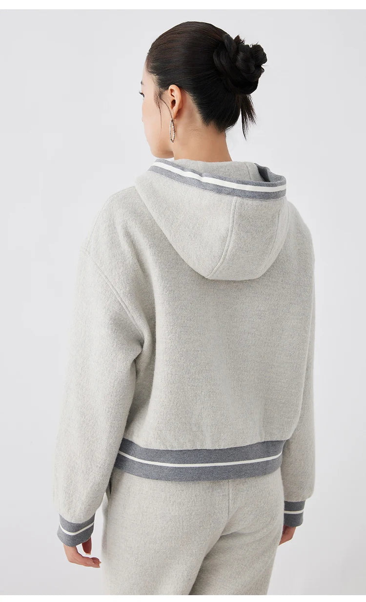 K2675W High quality luxury brand women's 100% merino wool pullover hooded sweatshirt hoody