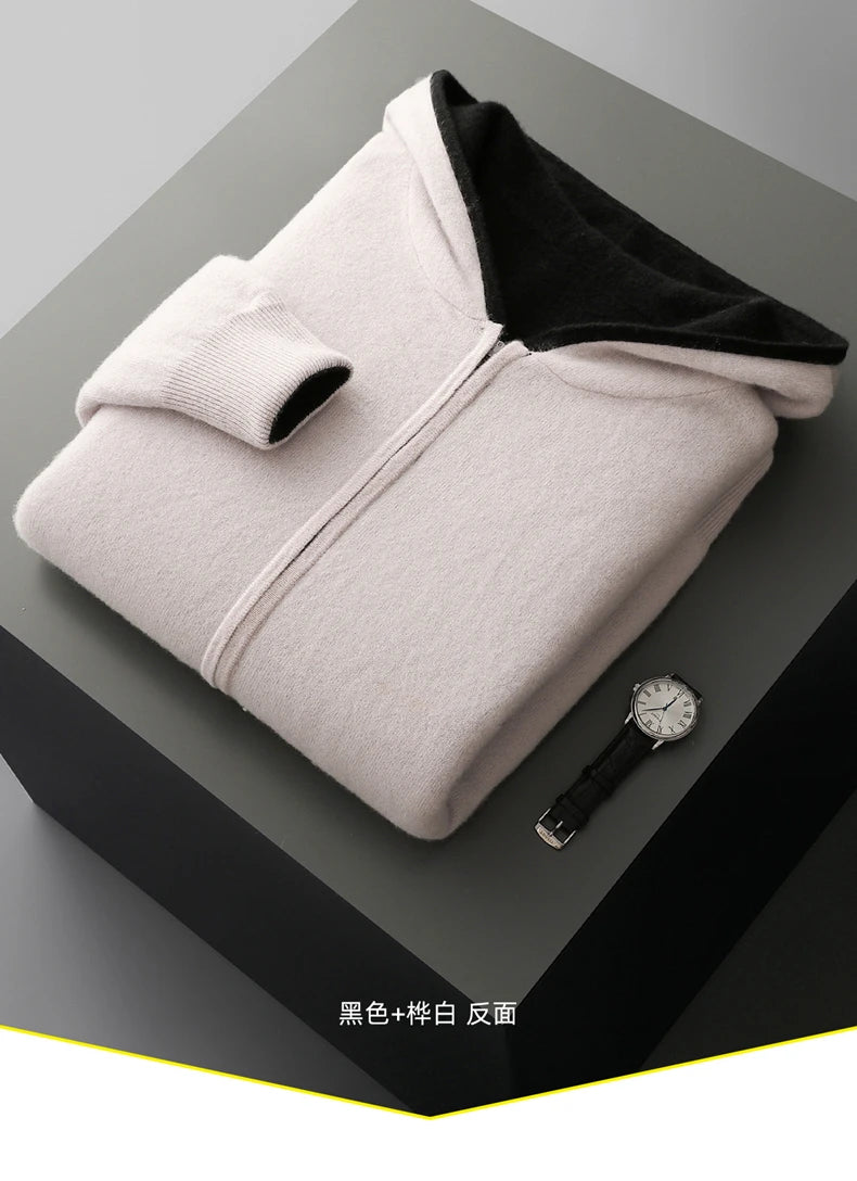 Autumn And Winter New Men's Double-Sided Wear Padded Cashmere Hoodies Cardigans Knitted Casual Warm Coats