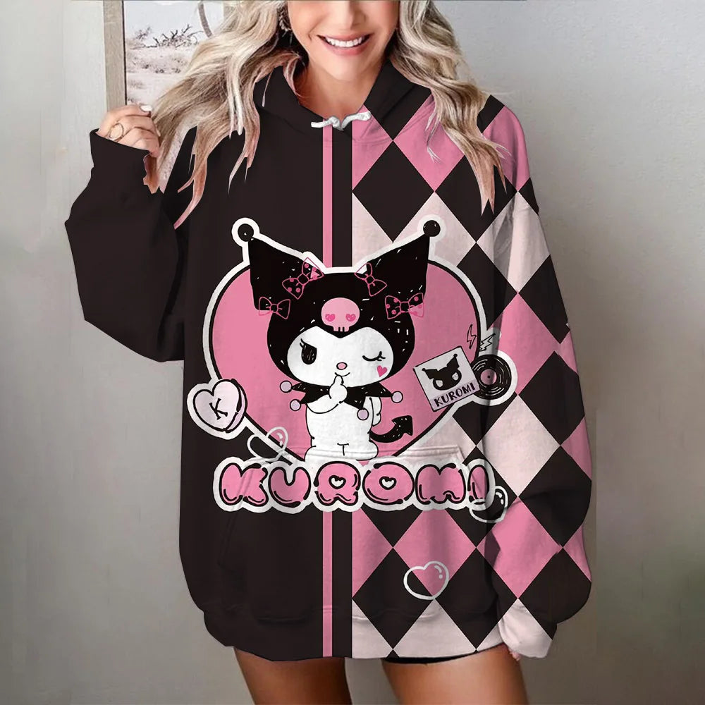 Japanese Anime Sanrio Kuromi Cute Women's Hoodie Student Y2K Sweatshirt Spring and Autumn Outdoor Sports and Leisure Pullover