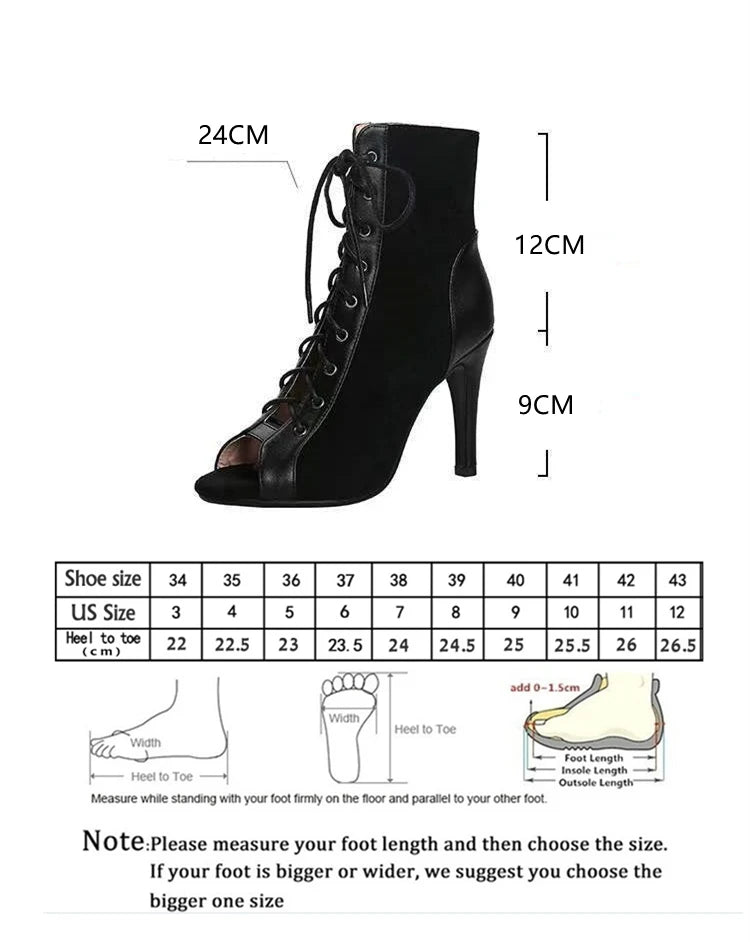 Lace-Up Sandals Heels 9CM Women's Shoes Summer 2024 Trend Black Sexy Peep Toe Boots Fashion Cloth Stilettos Jazz Dance Female