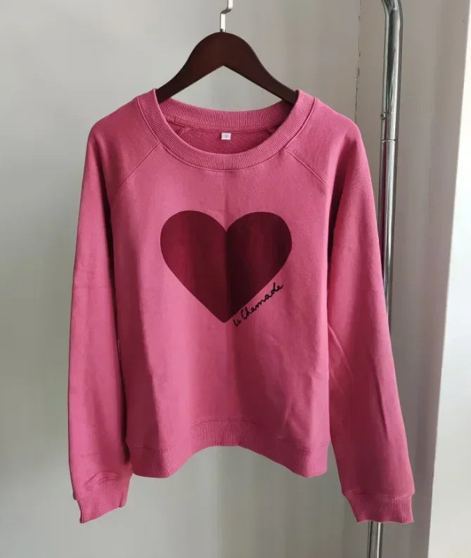 Women Early Spring New Retro Letter Love Print Loose Pullover Sweatshirt Long-sleeved Terry Sweatshirt