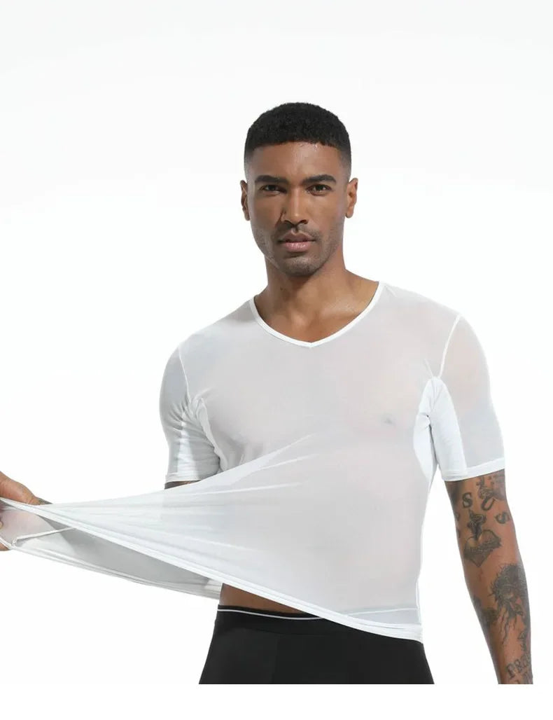 Men's Mesh Vest with Sweat Absorbent Pad Short Sleeve Sweatshirt Breathable Underarm Moisture Wicking Comfortable Innerwear