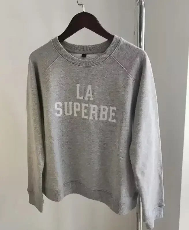 Women Early Spring New Retro Letter Love Print Loose Pullover Sweatshirt Long-sleeved Terry Sweatshirt