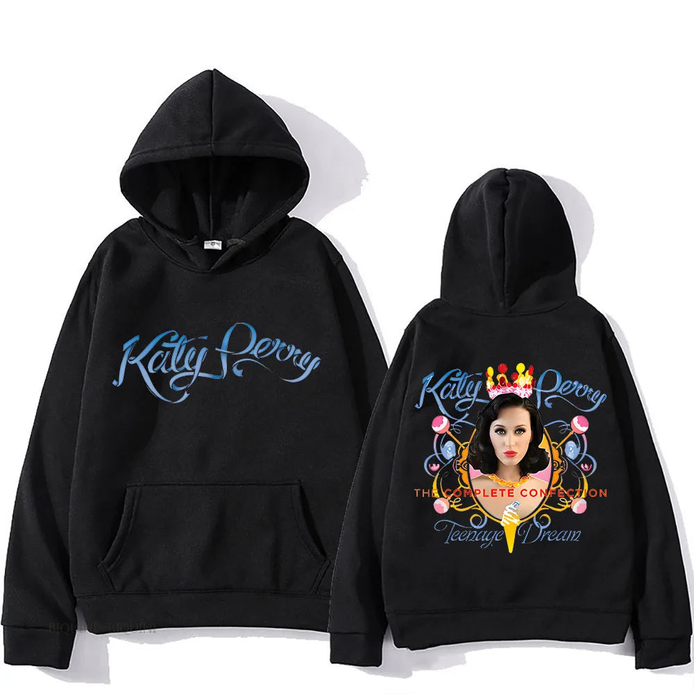 2024 Katy Perry Global Tour Hooded Back Printing Fleece Hooded Sweatshirt Unisex Hip Hop Retro Clothes Moletom Casual Pullovers