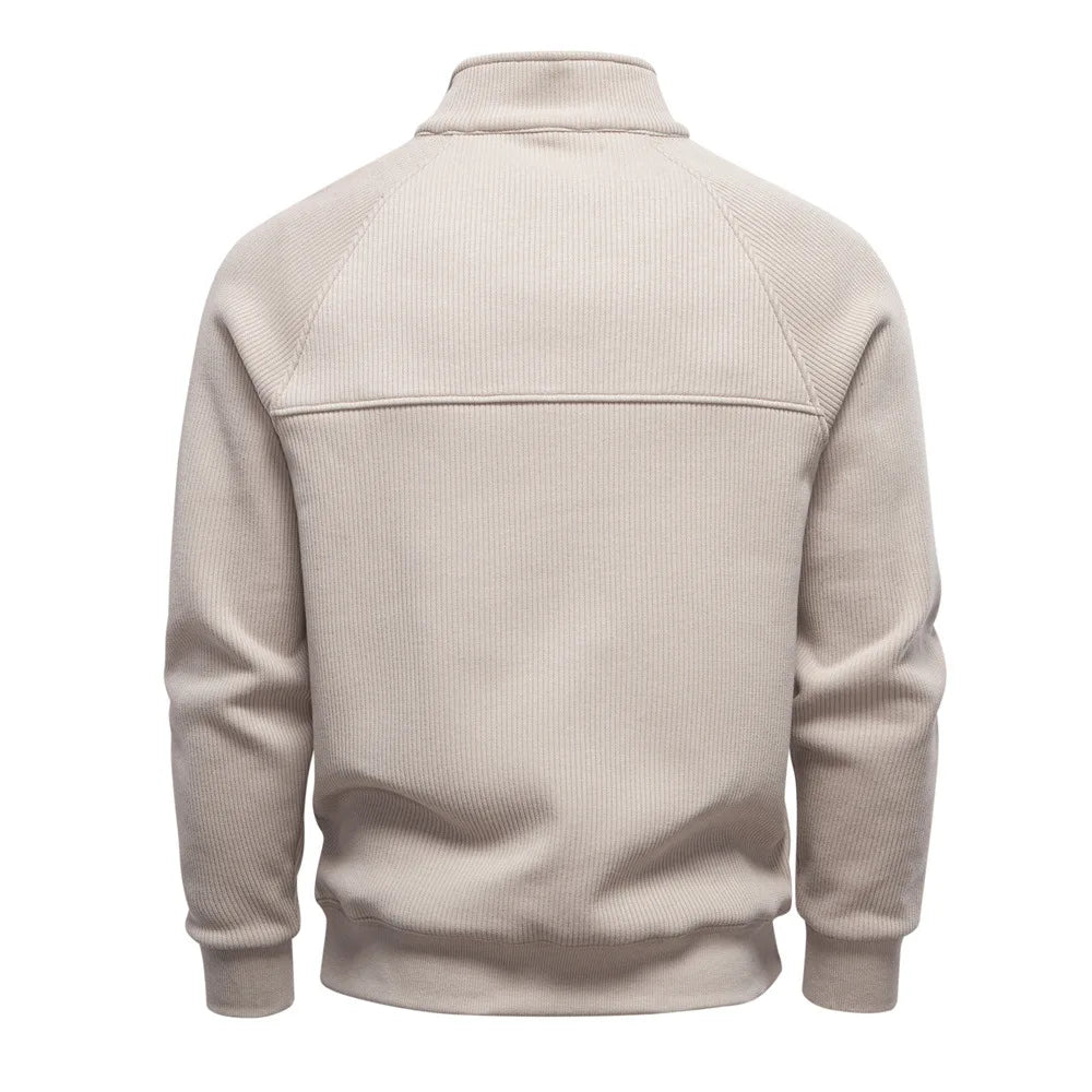 New Autumn & Winter Men's European Size Half-Zip Pullover Sweatshirt, Trendy & Versatile Stand-Collar Fleece-Lined Men's Jacket