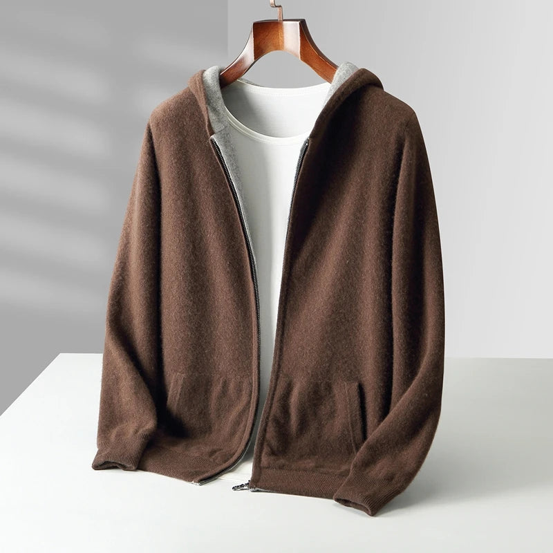 Autumn And Winter New Men's Double-Sided Wear Padded Cashmere Hoodies Cardigans Knitted Casual Warm Coats