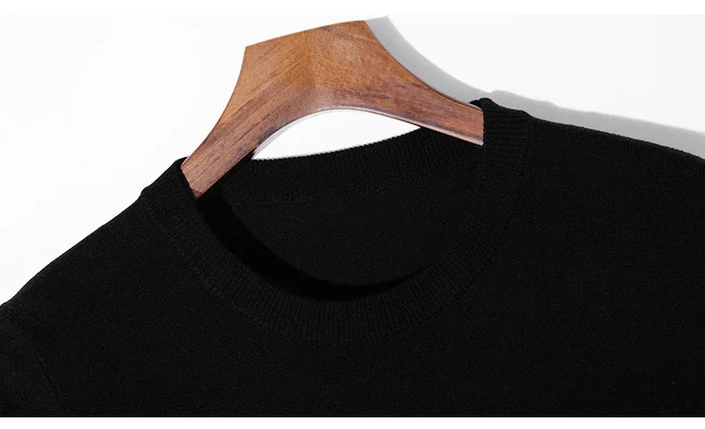 Summer Classic Short Sleeve Men Knitwear Silk Wool blend Sweater O-Neck Loose Cool Quality Business Pullover Basic Clothing Tops