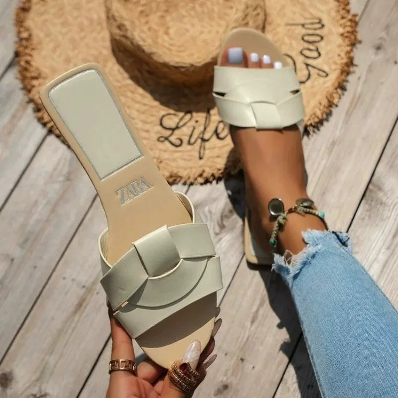 Hot Sale Women Slippers Low Heel Comfortable Slippers Sexy Cross Peep Toe Shoes Luxury Outdoor Beach Women's Breathability Shoes