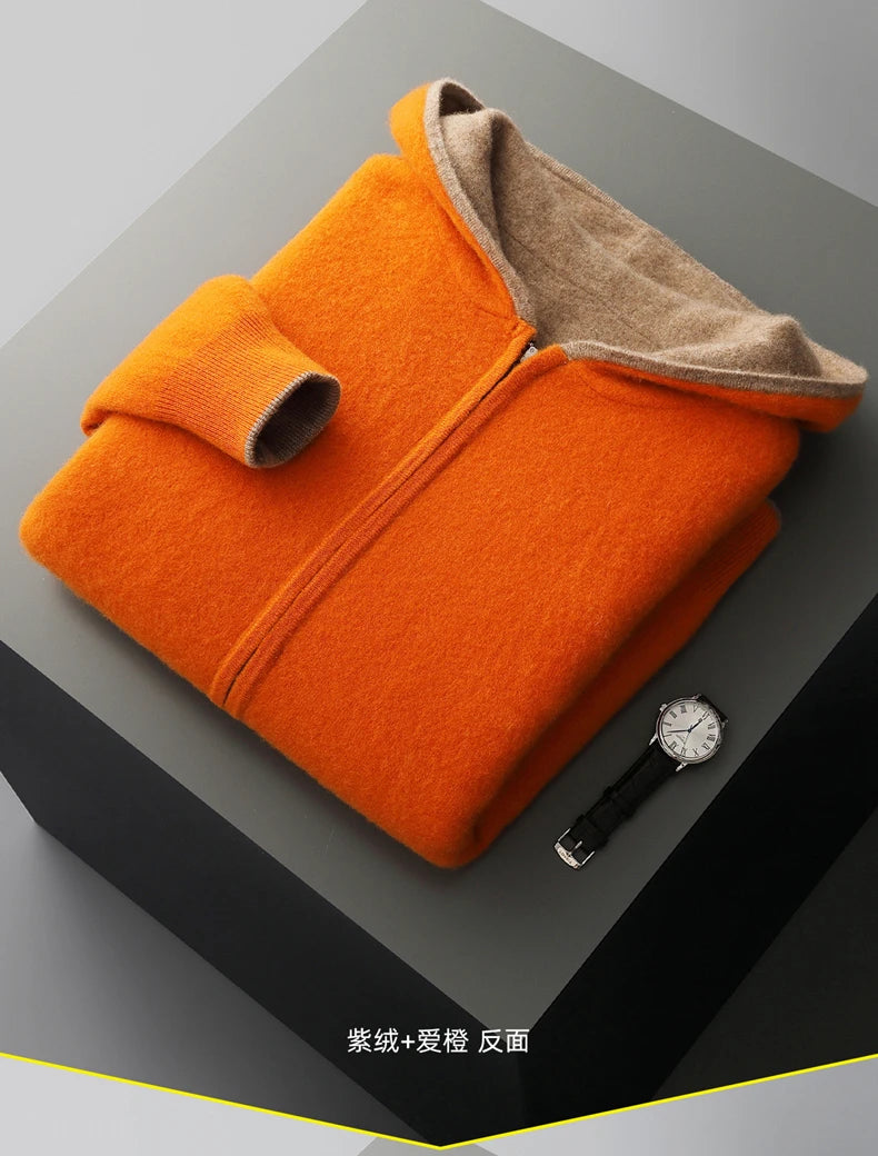 Autumn And Winter New Men's Double-Sided Wear Padded Cashmere Hoodies Cardigans Knitted Casual Warm Coats
