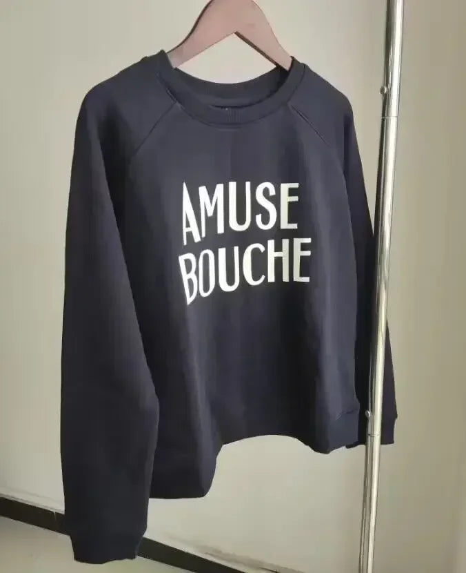 Women Early Spring New Retro Letter Love Print Loose Pullover Sweatshirt Long-sleeved Terry Sweatshirt