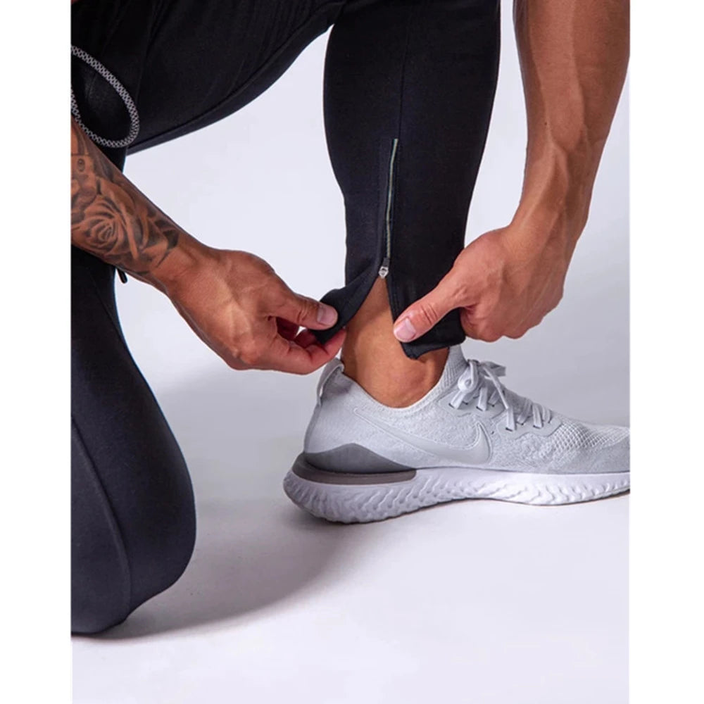 Mens Training Pants GYM Track Sweatpants Joggers Breathable Workout Fitness Male Running Sport Trousers Zipper Bottoms