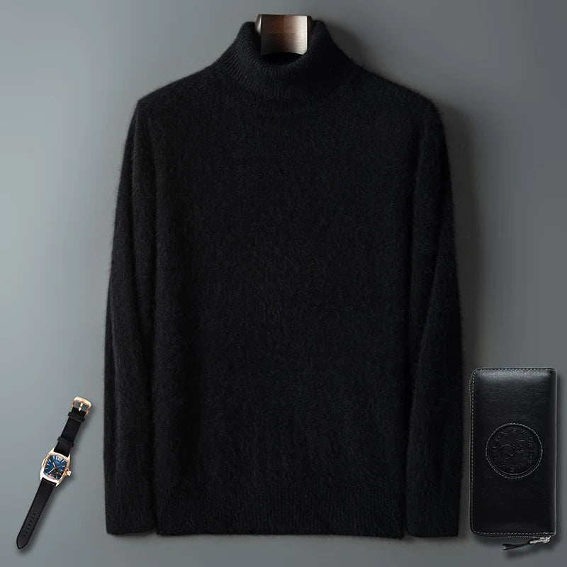 100% Male Mink Cashmere Sweater Solid Color Turtleneck Thick Autumn And Winter Loose Large Size Turtleneck Wool Bottoming Shirt