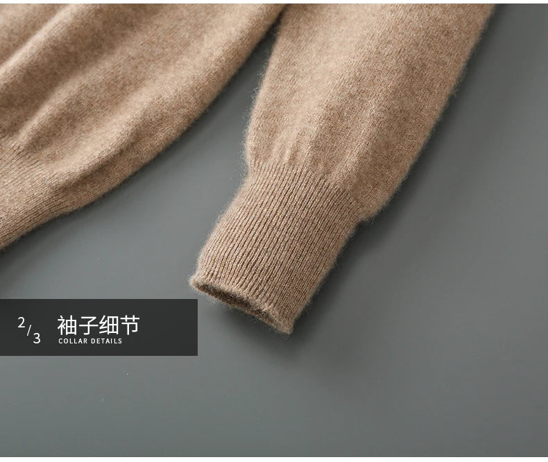Autumn and winter men's cashmere sweater stand up collar long sleeved pullover soft and warm 100% Merino wool knitted top