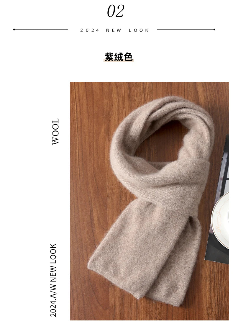 Knitted New Wool Scarf For Men And Women In Winter With Simple And Versatile Solid Color And Thick Warm Scarf